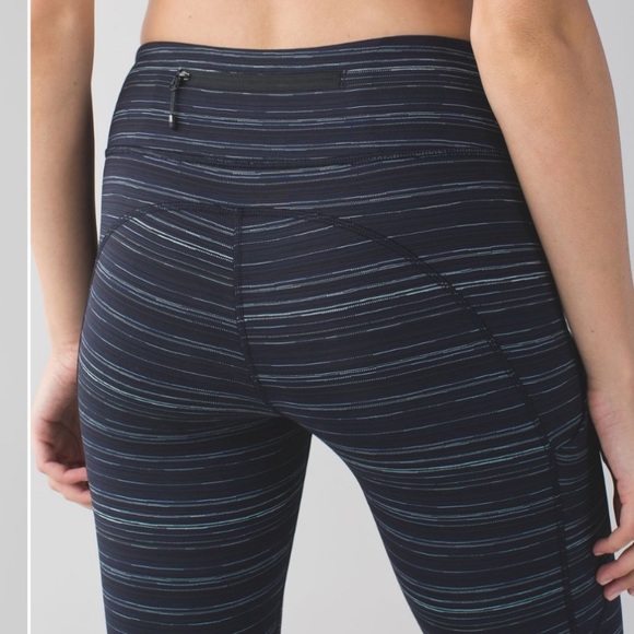 Lululemon Speed Crop Cyber Stripe Naval Blue Black Leggings - Picture 3 of 11